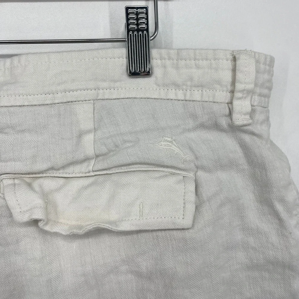 Tommy‎ Bahama Mens 42x9 Linen Blend Herringbone Shorts Off White ST890098